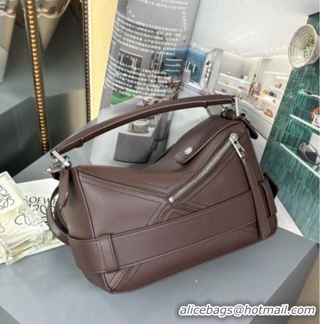 Most Popular Loewe Small Puzzle Biker Bag In Shiny Calfskin 0925 Dark Chestnut Brown 2025