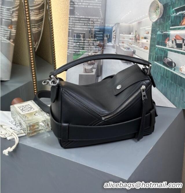 Luxury Cheap Loewe Small Puzzle Biker Bag In Shiny Calfskin 0925 Black 2025