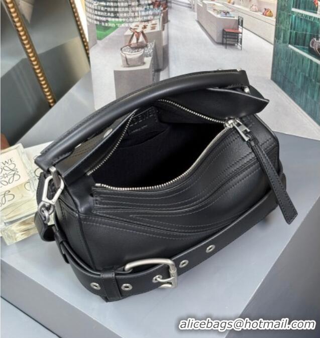 Luxury Cheap Loewe Small Puzzle Biker Bag In Shiny Calfskin 0925 Black 2025