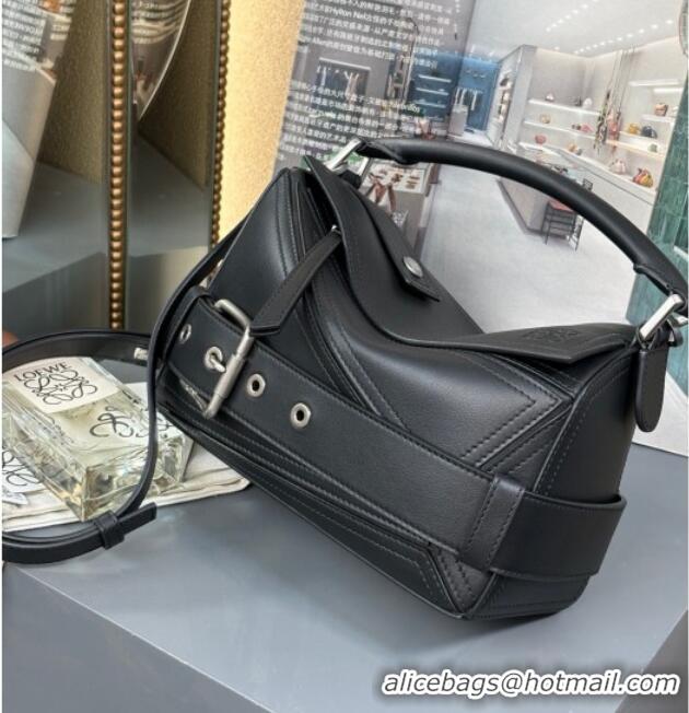 Luxury Cheap Loewe Small Puzzle Biker Bag In Shiny Calfskin 0925 Black 2025