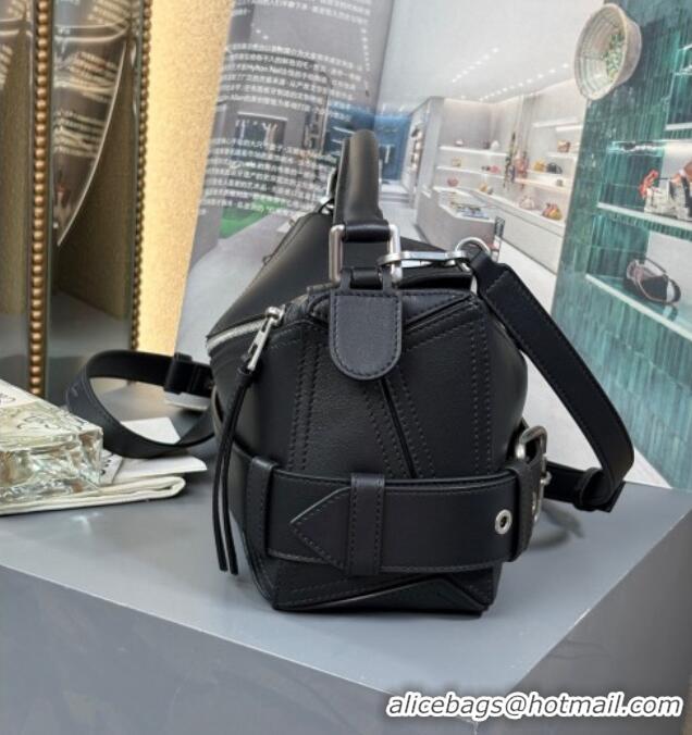 Luxury Cheap Loewe Small Puzzle Biker Bag In Shiny Calfskin 0925 Black 2025