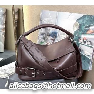 Original Cheap Loewe Large Puzzle Biker Bag In Shiny Calfskin 0925 Dark Chestnut Brown 2025