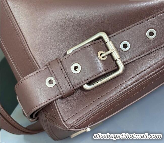 Original Cheap Loewe Large Puzzle Biker Bag In Shiny Calfskin 0925 Dark Chestnut Brown 2025