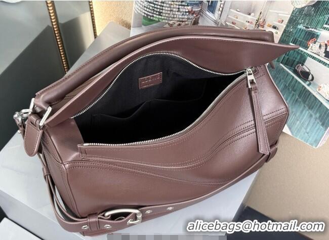 Original Cheap Loewe Large Puzzle Biker Bag In Shiny Calfskin 0925 Dark Chestnut Brown 2025