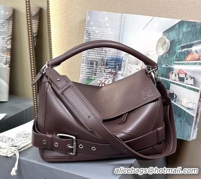 Original Cheap Loewe Large Puzzle Biker Bag In Shiny Calfskin 0925 Dark Chestnut Brown 2025
