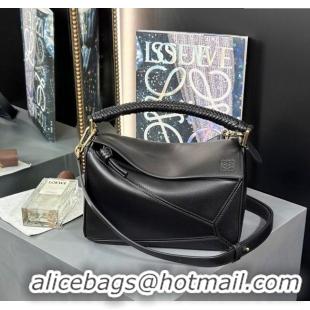 Buy Discount Loewe Small Puzzle Bag In Smooth Calfskin With Woven Handle 0925 Black 2025
