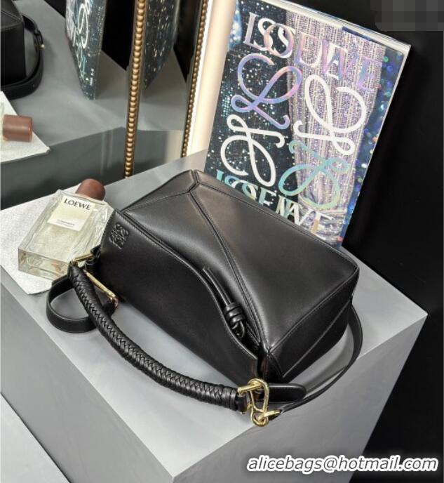 Buy Discount Loewe Small Puzzle Bag In Smooth Calfskin With Woven Handle 0925 Black 2025