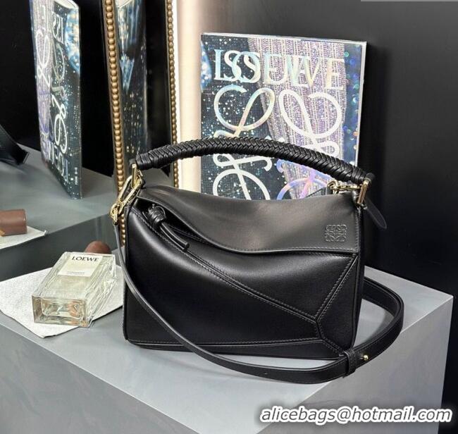 Buy Discount Loewe Small Puzzle Bag In Smooth Calfskin With Woven Handle 0925 Black 2025