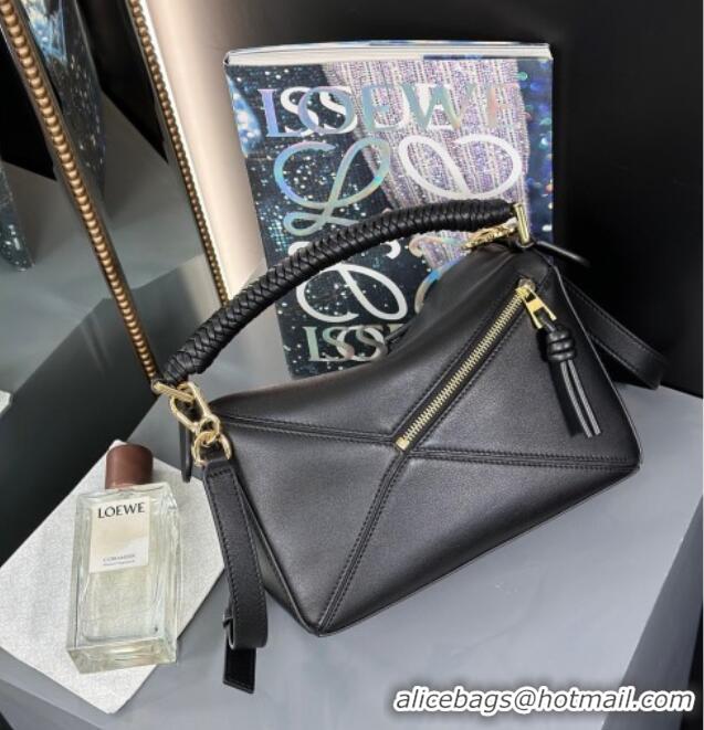 Buy Discount Loewe Small Puzzle Bag In Smooth Calfskin With Woven Handle 0925 Black 2025