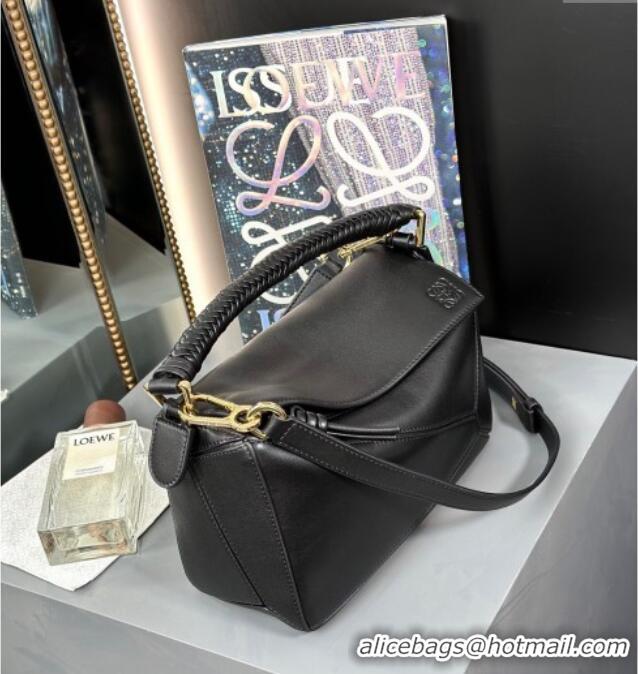 Buy Discount Loewe Small Puzzle Bag In Smooth Calfskin With Woven Handle 0925 Black 2025