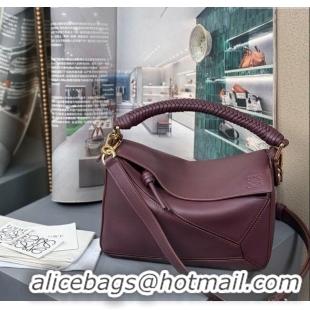 Spot Discount Loewe Small Puzzle Bag In Smooth Calfskin With Woven Handle 0925 Dark Burgundy 2025