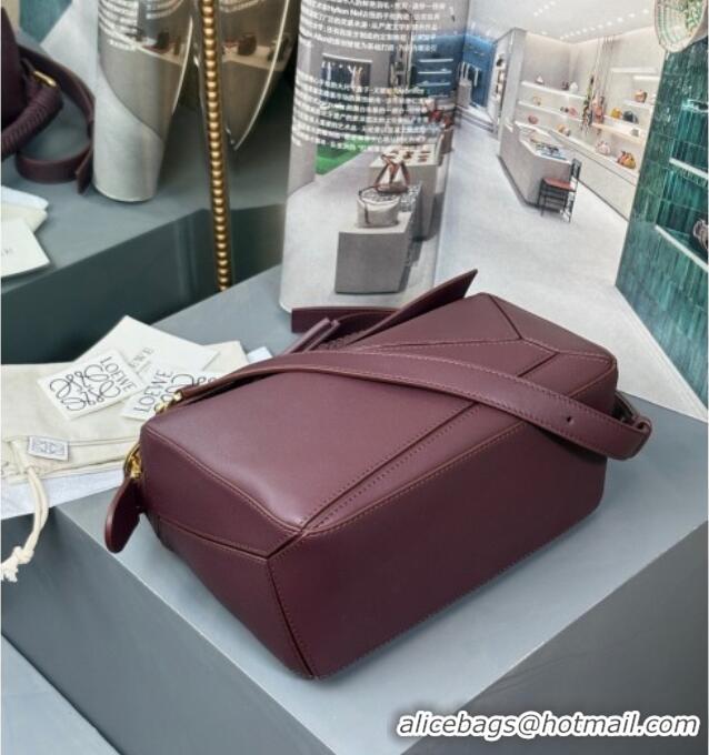 Spot Discount Loewe Small Puzzle Bag In Smooth Calfskin With Woven Handle 0925 Dark Burgundy 2025