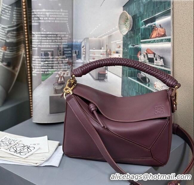 Spot Discount Loewe Small Puzzle Bag In Smooth Calfskin With Woven Handle 0925 Dark Burgundy 2025