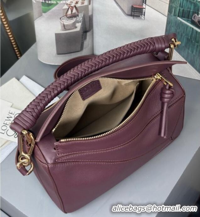 Spot Discount Loewe Small Puzzle Bag In Smooth Calfskin With Woven Handle 0925 Dark Burgundy 2025
