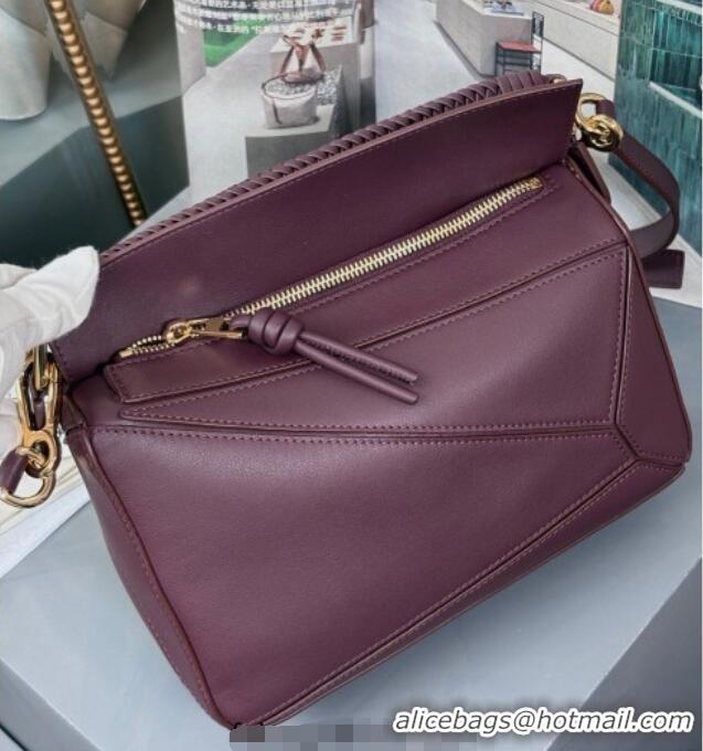 Spot Discount Loewe Small Puzzle Bag In Smooth Calfskin With Woven Handle 0925 Dark Burgundy 2025