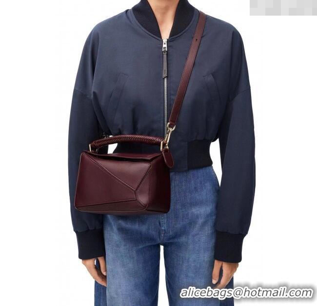 Spot Discount Loewe Small Puzzle Bag In Smooth Calfskin With Woven Handle 0925 Dark Burgundy 2025