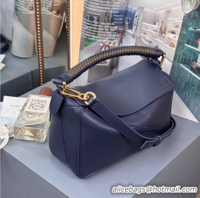 Best Product Loewe Small Puzzle Bag In Smooth Calfskin With Woven Handle 0925 Blue 2025
