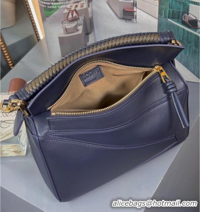 Best Product Loewe Small Puzzle Bag In Smooth Calfskin With Woven Handle 0925 Blue 2025