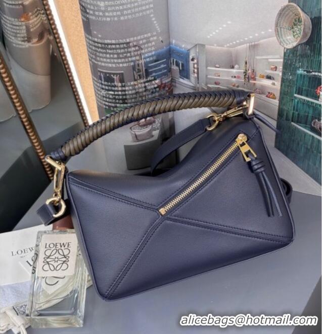 Best Product Loewe Small Puzzle Bag In Smooth Calfskin With Woven Handle 0925 Blue 2025