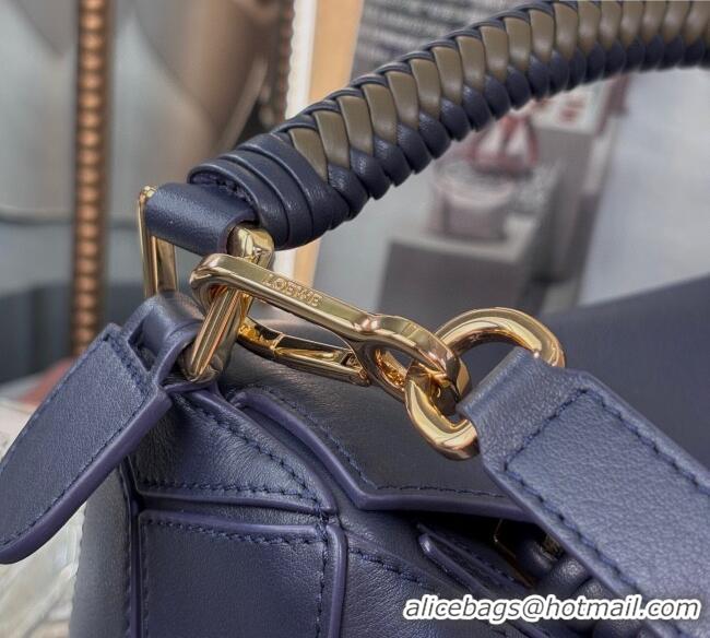 Best Product Loewe Small Puzzle Bag In Smooth Calfskin With Woven Handle 0925 Blue 2025