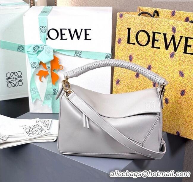 Best Product Loewe Small Puzzle Bag In Smooth Calfskin With Woven Handle 0925 Grey 2025