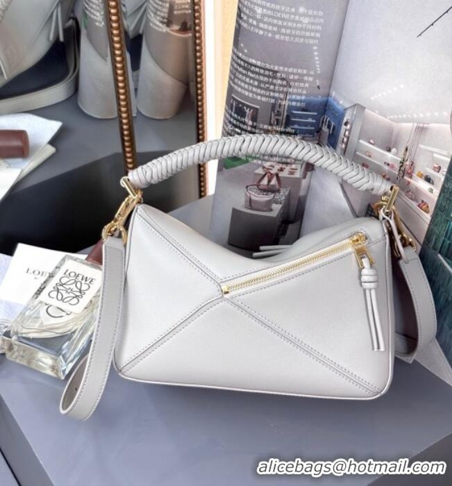 Best Product Loewe Small Puzzle Bag In Smooth Calfskin With Woven Handle 0925 Grey 2025