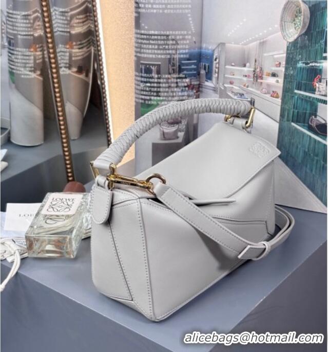 Best Product Loewe Small Puzzle Bag In Smooth Calfskin With Woven Handle 0925 Grey 2025