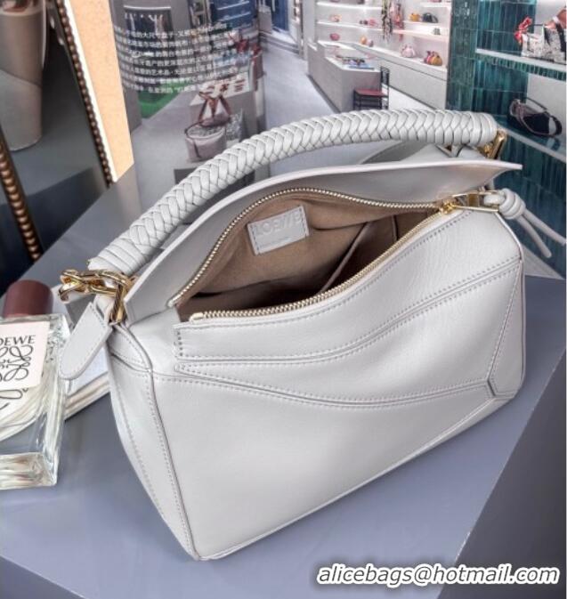 Best Product Loewe Small Puzzle Bag In Smooth Calfskin With Woven Handle 0925 Grey 2025