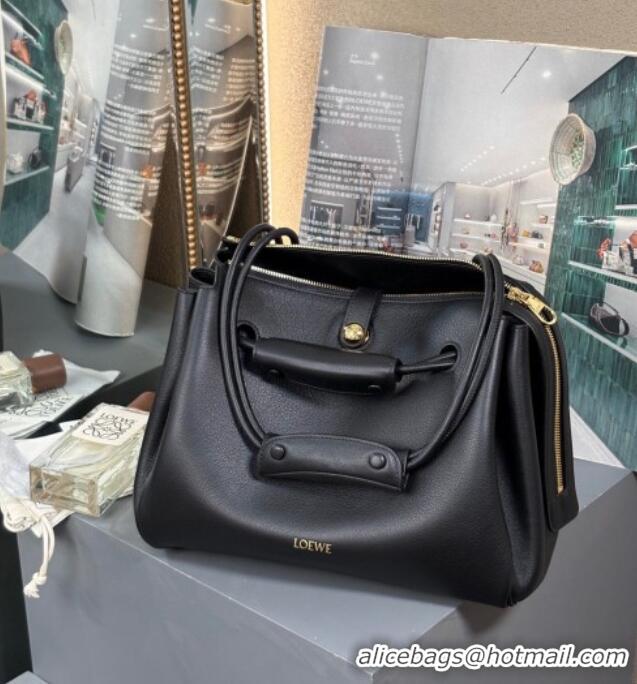 Luxury Classic Loewe Medium Madrid Bag In Supple Grained Calfskin 052451 Black 2025