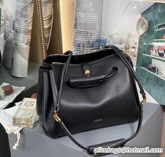Luxury Classic Loewe Medium Madrid Bag In Supple Grained Calfskin 052451 Black 2025