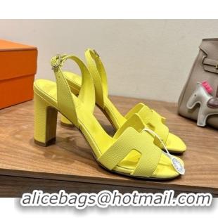 Unique Style Hermes Eremite Heel Sandals 8cm in Grained Leather Yellow H02275 0820157
