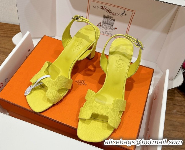 Unique Style Hermes Eremite Heel Sandals 8cm in Grained Leather Yellow H02275 0820157