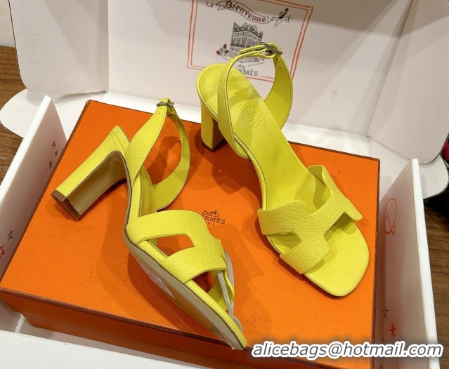 Unique Style Hermes Eremite Heel Sandals 8cm in Grained Leather Yellow H02275 0820157