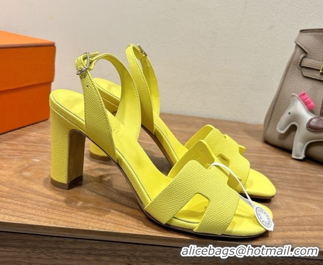 Unique Style Hermes Eremite Heel Sandals 8cm in Grained Leather Yellow H02275 0820157