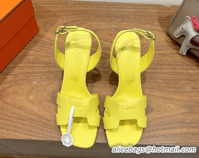 Unique Style Hermes Eremite Heel Sandals 8cm in Grained Leather Yellow H02275 0820157