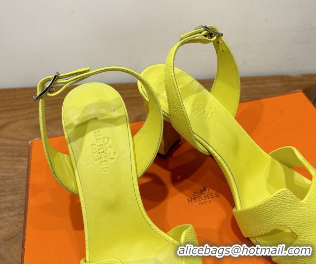 Unique Style Hermes Eremite Heel Sandals 8cm in Grained Leather Yellow H02275 0820157