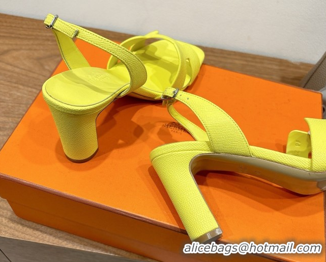 Unique Style Hermes Eremite Heel Sandals 8cm in Grained Leather Yellow H02275 0820157