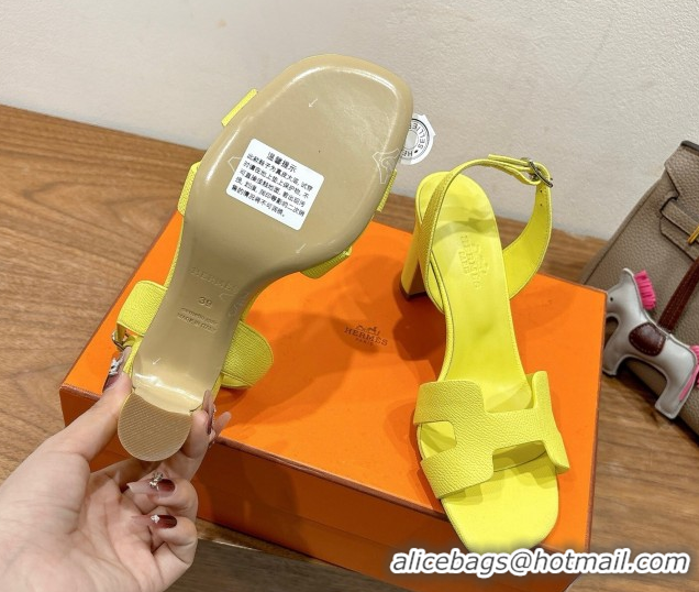 Unique Style Hermes Eremite Heel Sandals 8cm in Grained Leather Yellow H02275 0820157