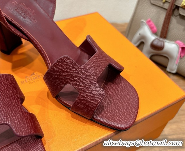 Sumptuous Hermes Eremite Heel Sandals 8cm in Grained Leather Dark Burgundy H02275 0820158