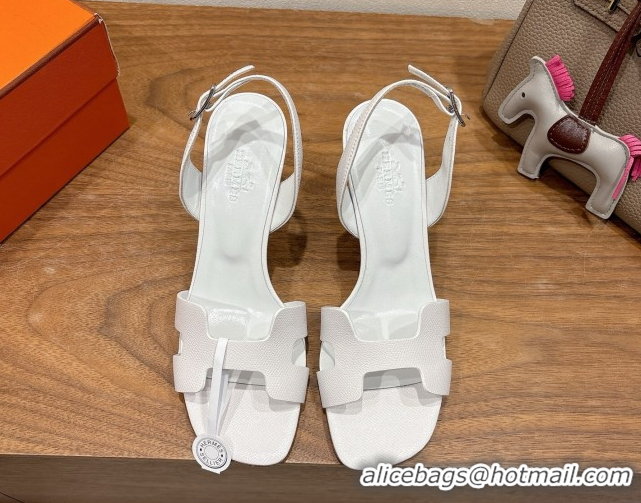 Expensive Hermes Eremite Heel Sandals 8cm in Grained Leather White 2025 H02275 0820159