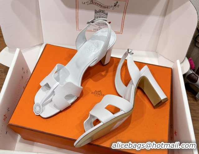 Expensive Hermes Eremite Heel Sandals 8cm in Grained Leather White 2025 H02275 0820159