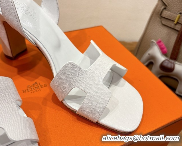 Expensive Hermes Eremite Heel Sandals 8cm in Grained Leather White 2025 H02275 0820159