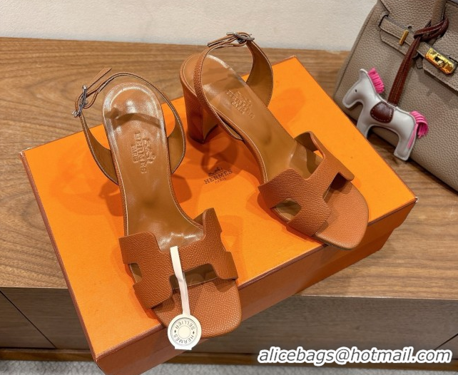 Perfect Hermes Eremite Heel Sandals 8cm in Grained Leather Brown H02275 0820160