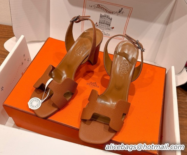 Perfect Hermes Eremite Heel Sandals 8cm in Grained Leather Brown H02275 0820160
