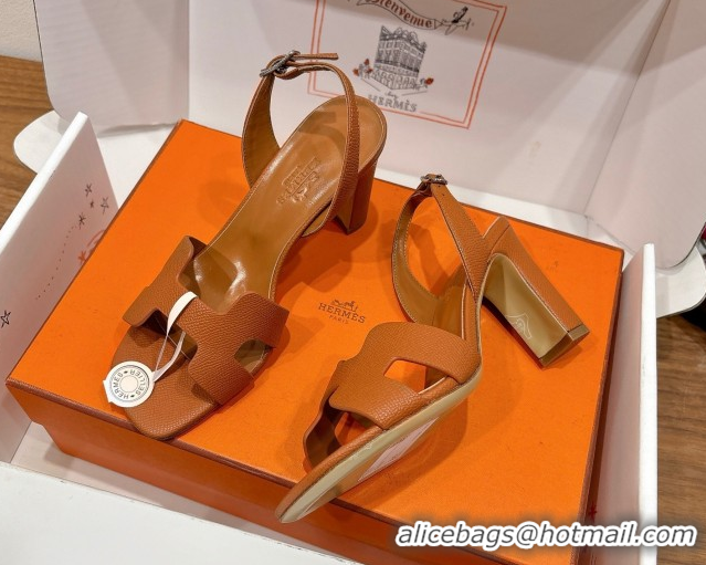 Perfect Hermes Eremite Heel Sandals 8cm in Grained Leather Brown H02275 0820160