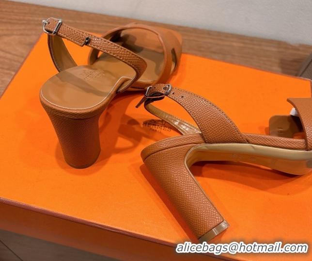 Perfect Hermes Eremite Heel Sandals 8cm in Grained Leather Brown H02275 0820160