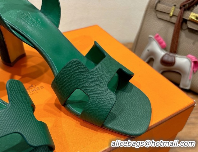 Luxurious Hermes Eremite Heel Sandals 8cm in Grained Leather Green2 H02275 0820161