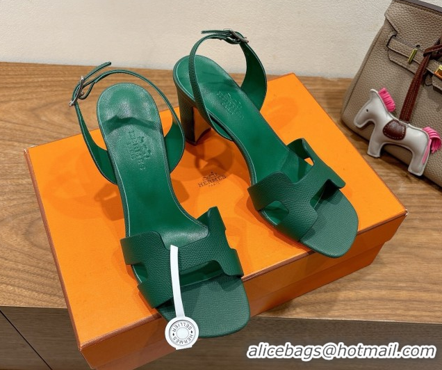 Luxurious Hermes Eremite Heel Sandals 8cm in Grained Leather Green2 H02275 0820161