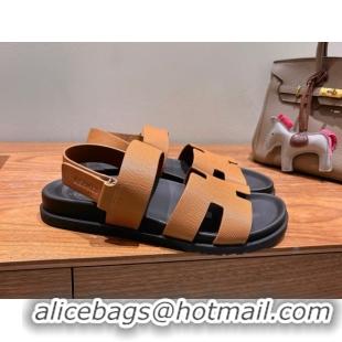 Big Discount Hermes Genius Strap Sandals in Grained Leather Brown 2025 H082011 0820162