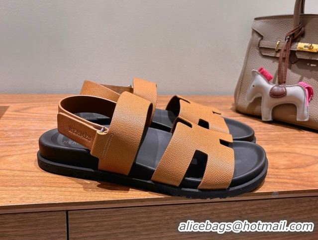 Big Discount Hermes Genius Strap Sandals in Grained Leather Brown 2025 H082011 0820162